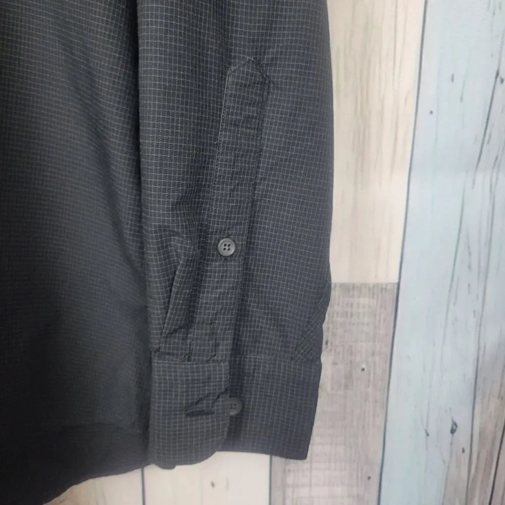 Perry Ellis Black Small Check Long Sleeve Button Down Shirt Size 16 34/35
